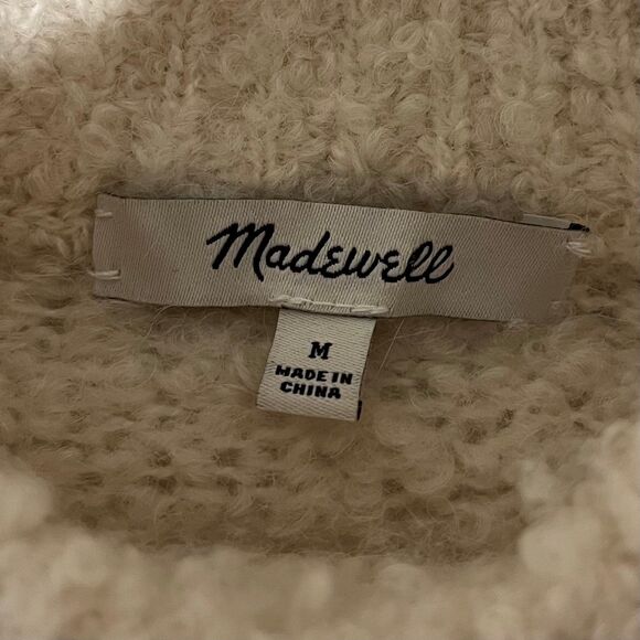 Madewell Wool-Alpaca Blend Bouclé-Knit Oversized Sweater Cream Alabaster size M - Picture 4 of 5